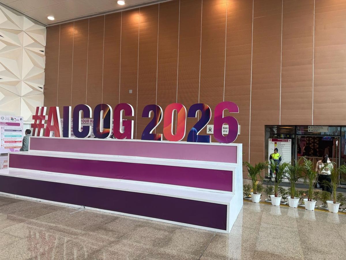 #AICOG 2026 signage — 68th All India Congress of Obstetrics and Gynaecology, Yashobhoomi, New Delhi